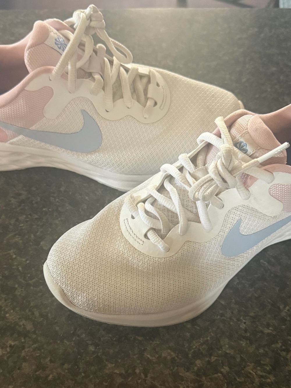 Nike Women's Running Sneakers - White with Light Pink and Light Blue